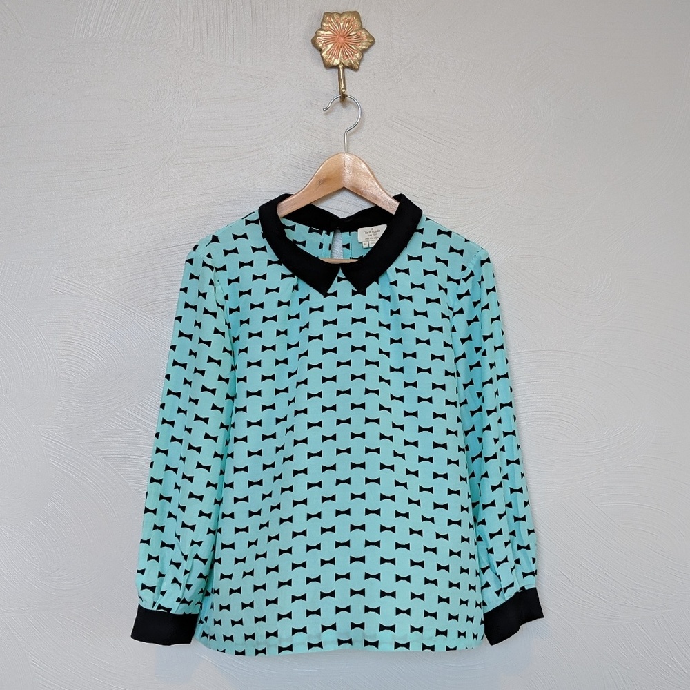 Kate Spade top mint green and black bow tie print